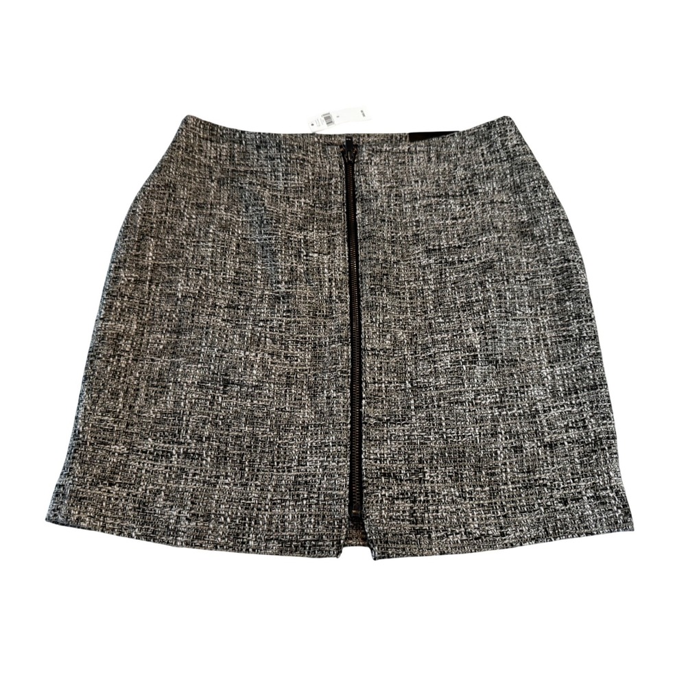 Banana Republic Women 6 Black‎ White Tweed Front Zip Mini Skirt 727510-00-1 NWT